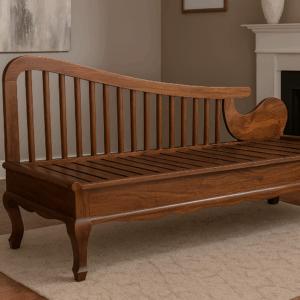 Elegant Wooden Daybed with Pastel Tapestry Upholstery